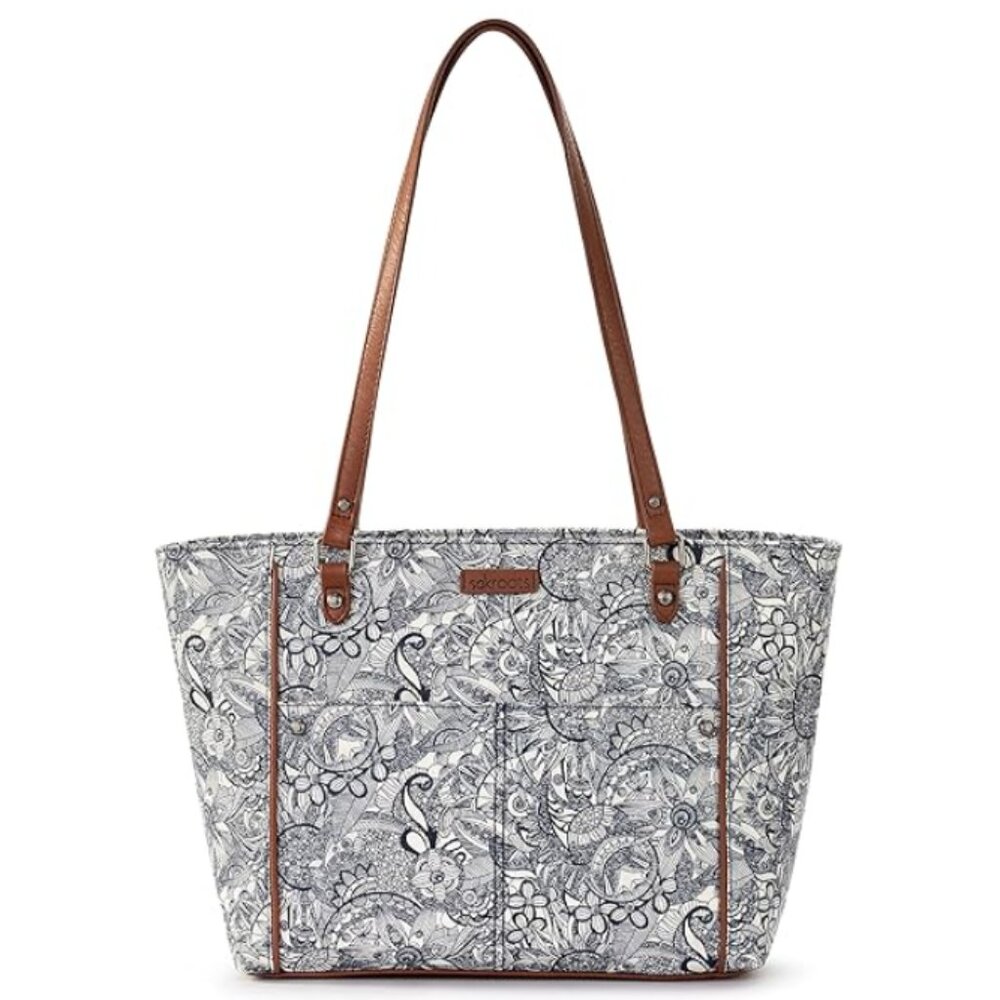 Sakroots Navy Spirit Desert Floral Brown Strap Artist Circle Metro Tote Bag OS